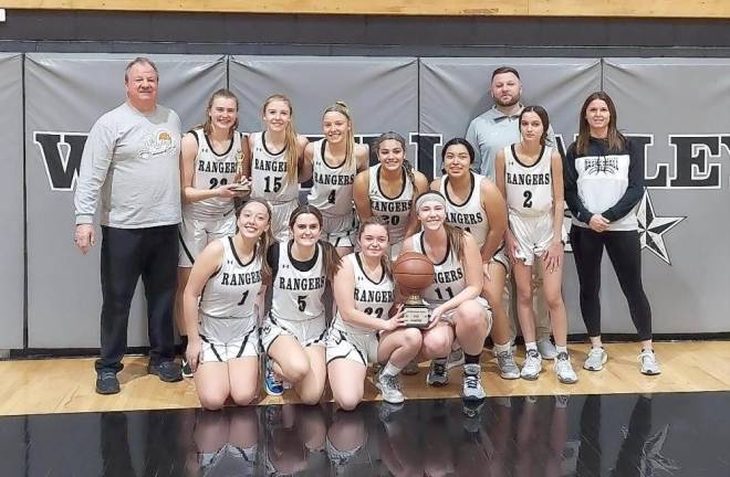 Front row from left are Alexa Letelier, Zora Reinle, Trinity Hartung and Erin Anderson. Back row from left are Coach Earl Hornyak, Jackie Schels, Jennifer Roth, Kellie Roth, Isabella Cuevas, Emily Xochipa, Gabriella Kuhar, Coach Sean Neal and Coach Meghan Tobin.