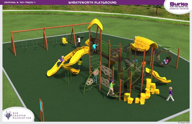 Rendering of new playground at Wheatsworth Road Recreation Complex (final colors are slightly different).