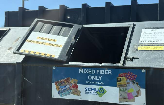 An open cryclcing bin at The Sussex County Municipal Utilities Authority in Lafayette.