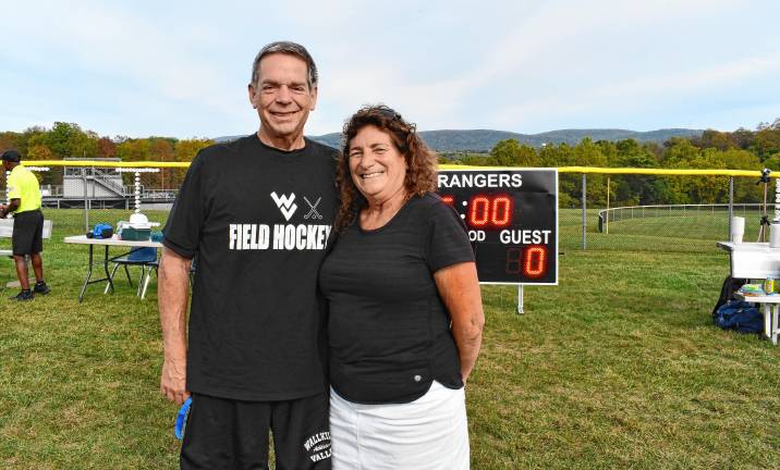 Irene Chernati, head field hockey coach at Wallkill Valley Regional High School, recently posted her 450th career victory. At left is her co-coach John Steiger. (Photos by Maria Kovic)