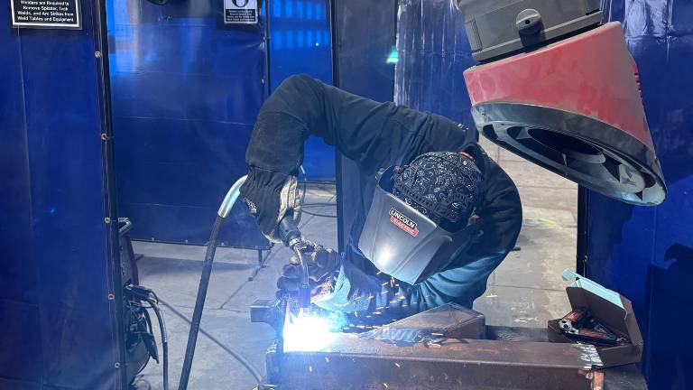<b>A member of SCCC’s welding program is hard at work. (Photos by Bryan Fumagalli)</b>