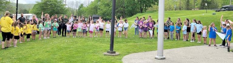The Girl Scouts Field Day flag ceremony.