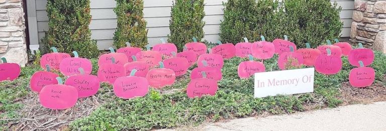 Pink pumpkins in memory of love ones who have died (Photo by Laura J. Marchese)
