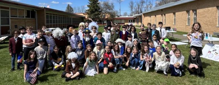 Hardyston third-grade class at the Wax Museum event.