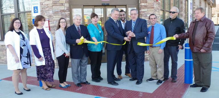 The new Vernon CVS opened on Saturday. At the ribbon cutting ceremony are from left Pharmacy Technician Kara Ruth Shah, Pharmacist-In-Charge Sandra DeBaun, employee Kate Lasorsa, Council President Patrick Rizzuto, Assistant Manager JoAnna Houghtaling, CVS District Manager Michael Stenderowicz, Pharmacy Supervisor Jinesh Patel, Mayor Victor Marotta, Branch Manager Mike Zanella, Bruce Zaretsky, and Councilman Dick Wetzel.