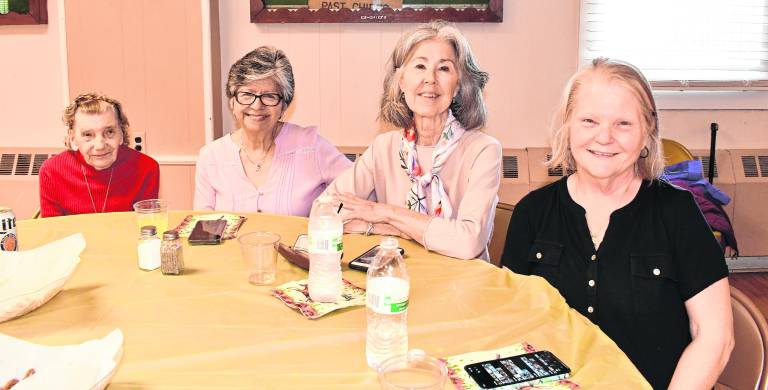 Patty Tkaczyk, Lyta Soto and Jackie Olson , all of Franklin, sit with Brenda Vanwarner of Wantage.