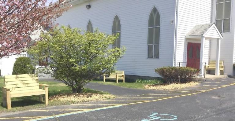 Visible are three of the new benches at Vernon United Methodist Church (Photo provided)