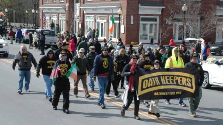 The Oath Keepers march in the Mid-Hudson St. Patrick’s Parade in 2018 (Photo by Ed Bailey)