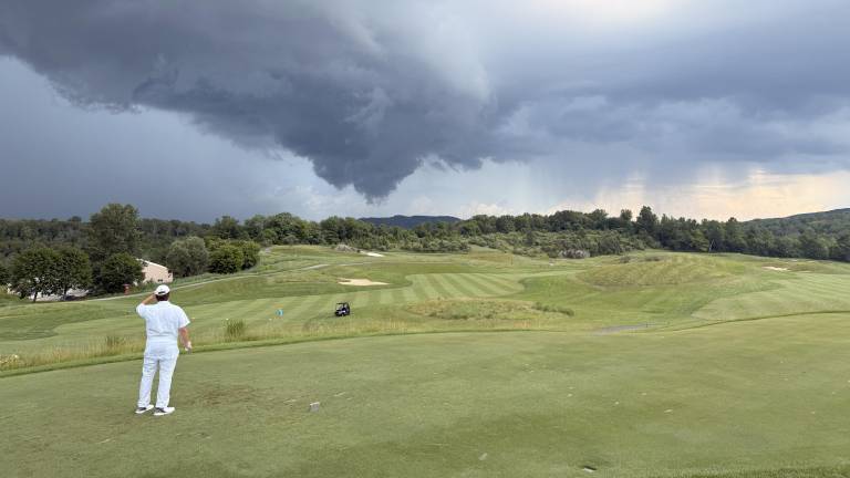 Ominous skies over Ballyowen Golf Club in Hamburg on Tuesday, July 8 moments before lightning strikes a golfer. (Photos by Brian Delia)