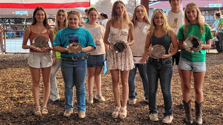 <b>Winners of the </b>Lois Chammings 4-H Best of the Best Awards are, front row from left, Noelle Hrynoweski, Sophie Daidone, <b>Amelia Cronin, Emma VanHaste and Sophie Stefankiewicz and, back row from left, Amelia Murphy, Paige VanderGroef, Emma Strabone and Cormac Gibbons. (Photos by Theresa Esposito)</b>