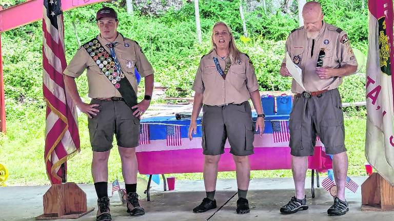 Kyle Warner of Stockholm, left, at his Eagle Scout Court of Honor.