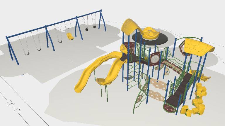 Rendering of new playground at Wheatsworth Road Recreation Complex (final colors are slightly different).